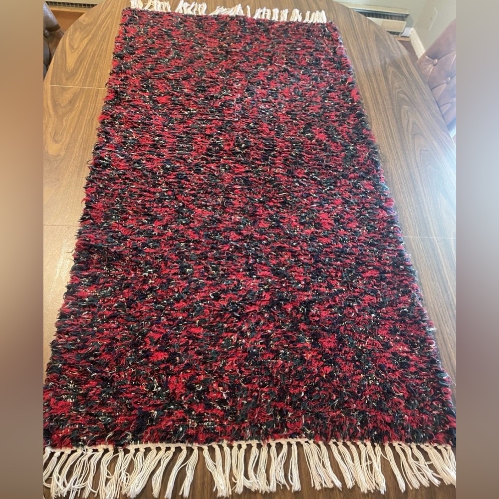 Handwoven vintage hearth  Shag Fringe Runner Rug
